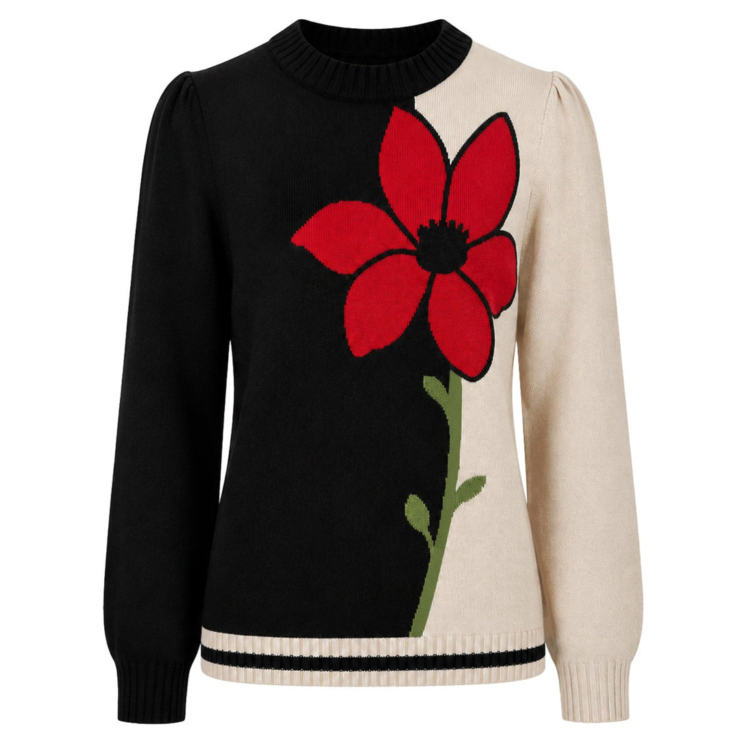 Women's Retro Black Geometric Floral Jacquard Knitwear