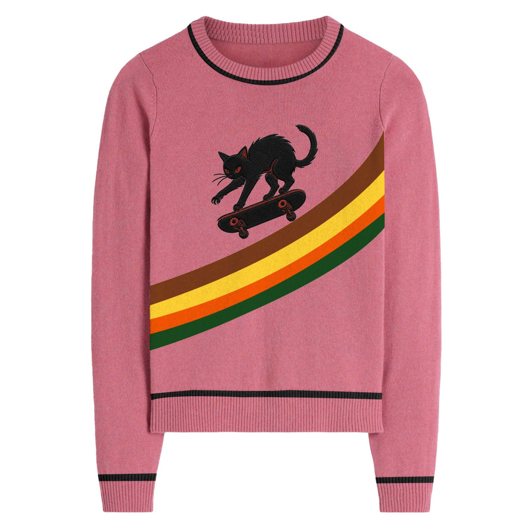 Dame Vintage Mørkeblå Fox Art Jacquard Striktrøje