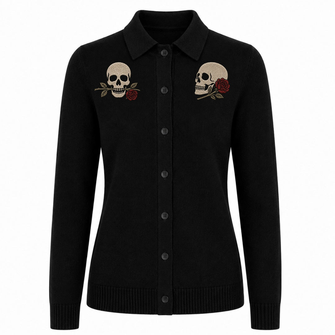 Dame Vintage Grøn Planet Kaktus Broderi Strikket Cardigan