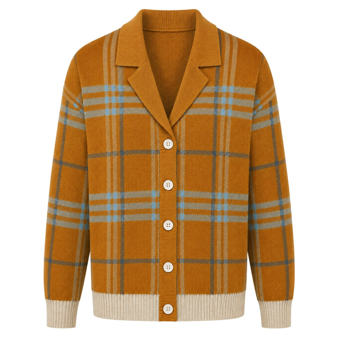 Ανδρική Κλασική Καφέ Πλεκτή Ζακέτα με Καρό Jacquard Vintage