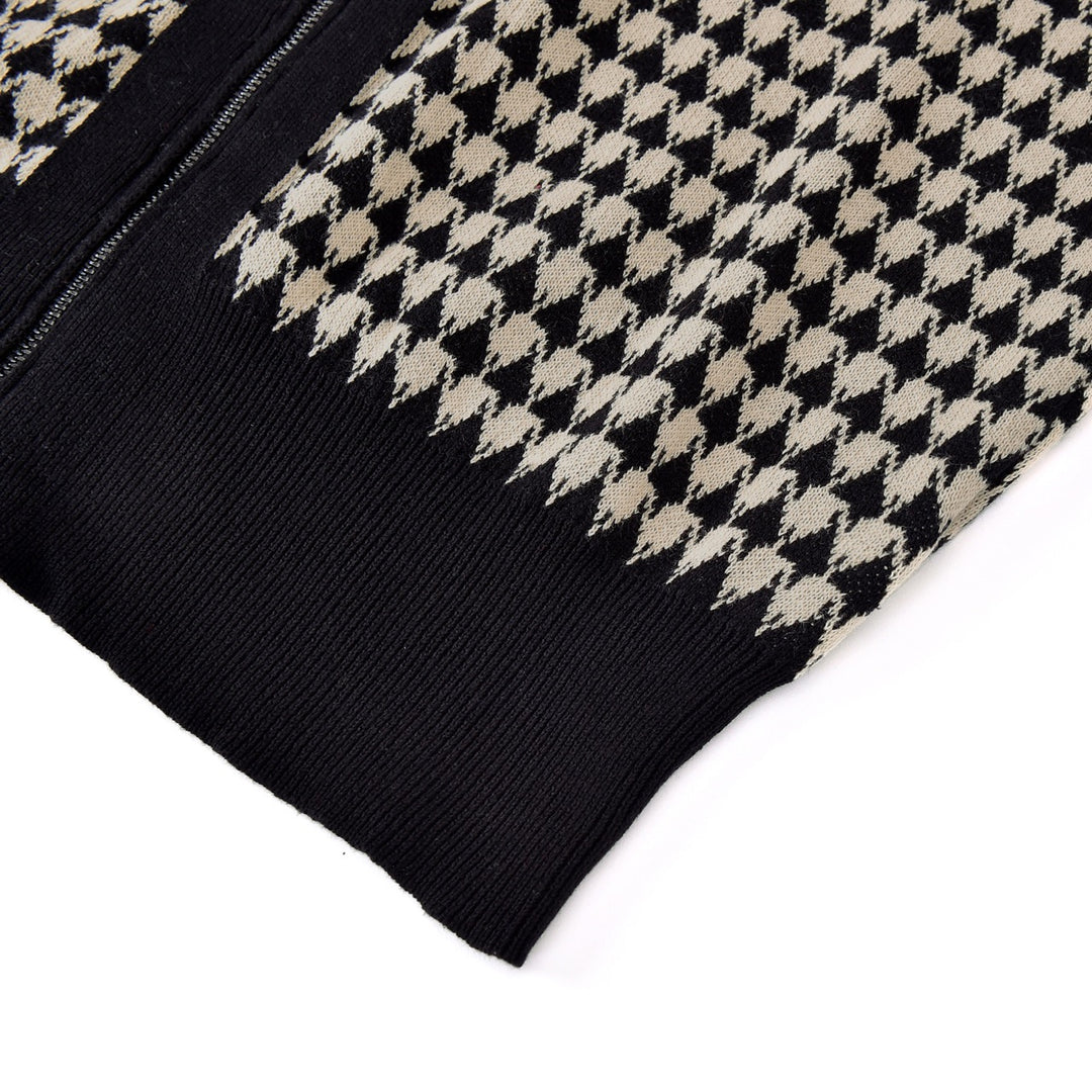 Men's Skull Houndstooth Zip-Up Knit Cardigan