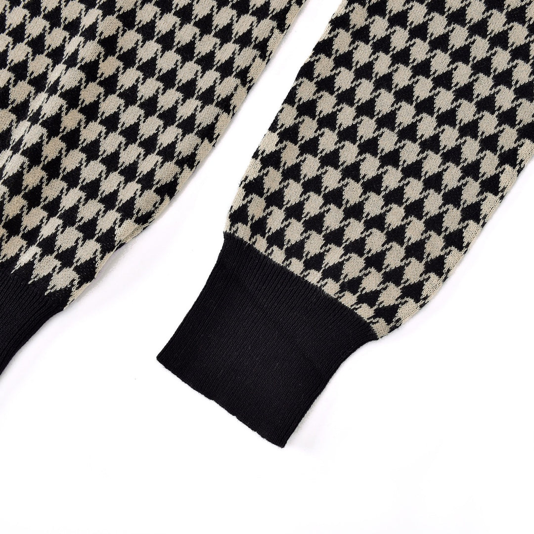 Men's Skull Houndstooth Zip-Up Knit Cardigan