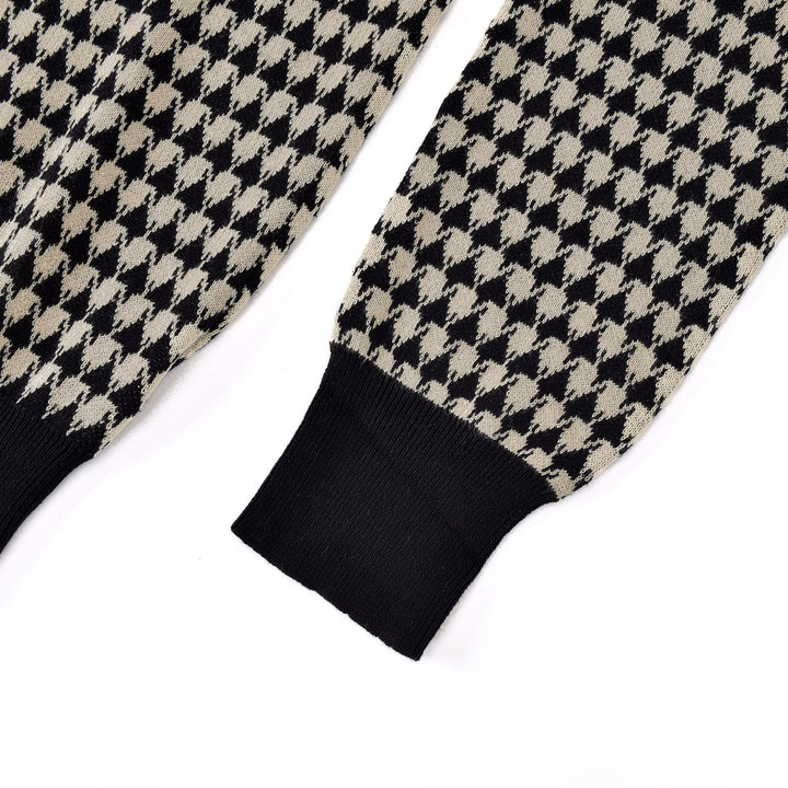 Men's Skull Houndstooth Zip-Up Knit Cardigan