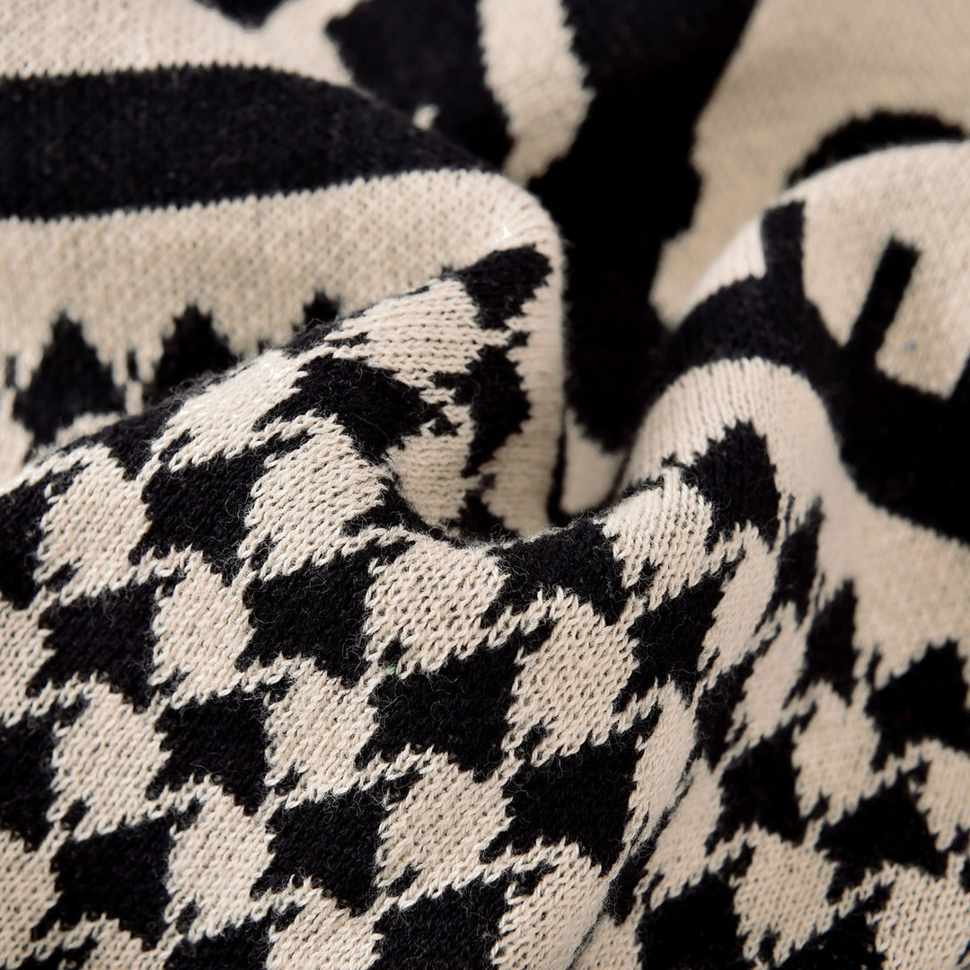 Men's Skull Houndstooth Zip-Up Knit Cardigan
