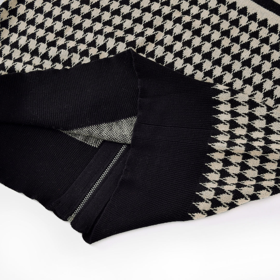 Men's Skull Houndstooth Zip-Up Knit Cardigan