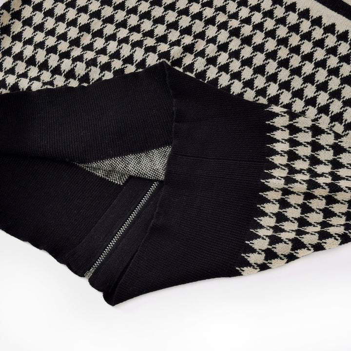Men's Skull Houndstooth Zip-Up Knit Cardigan