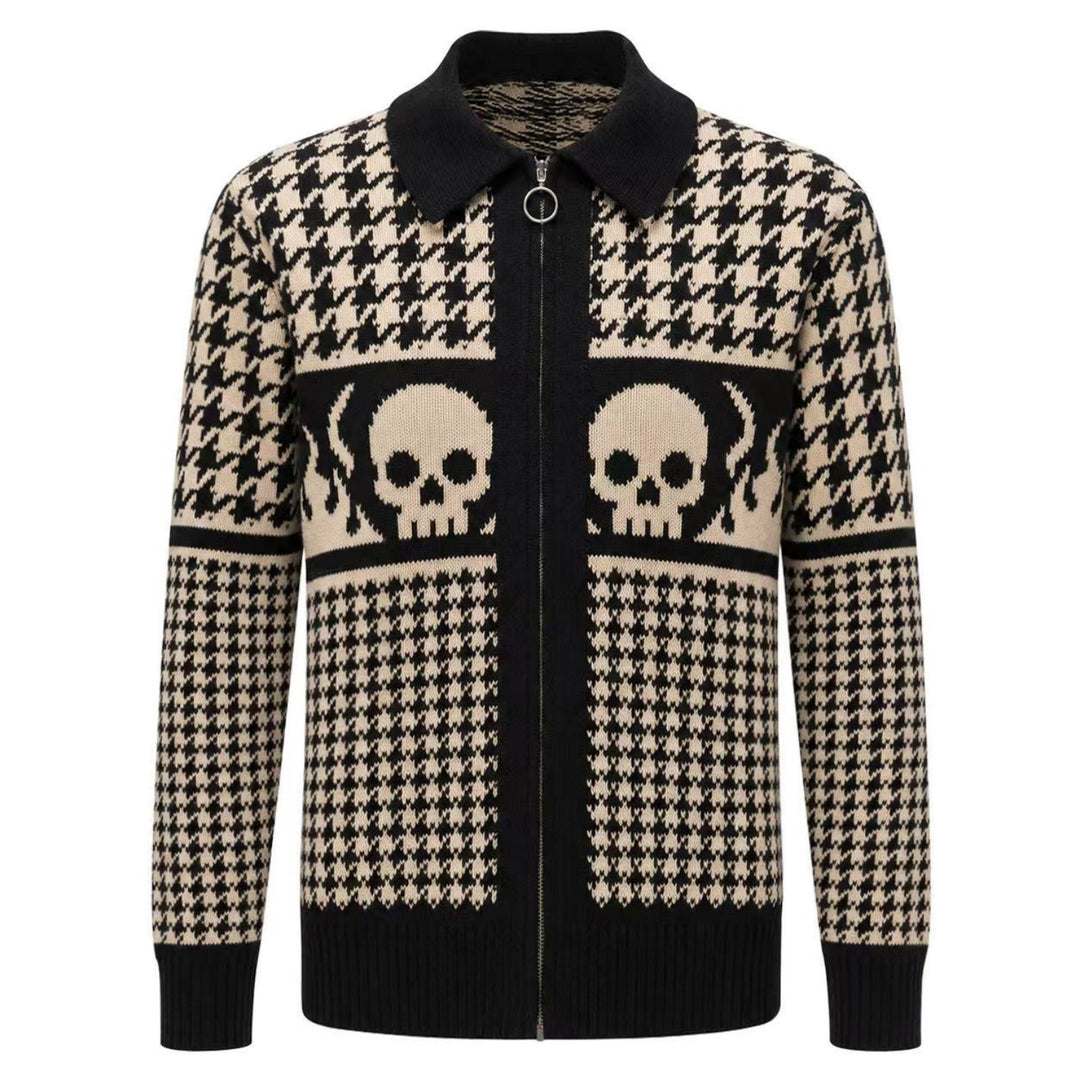 Herre Vintage Brun Klassisk Ternet Jacquard Strikket Cardigan