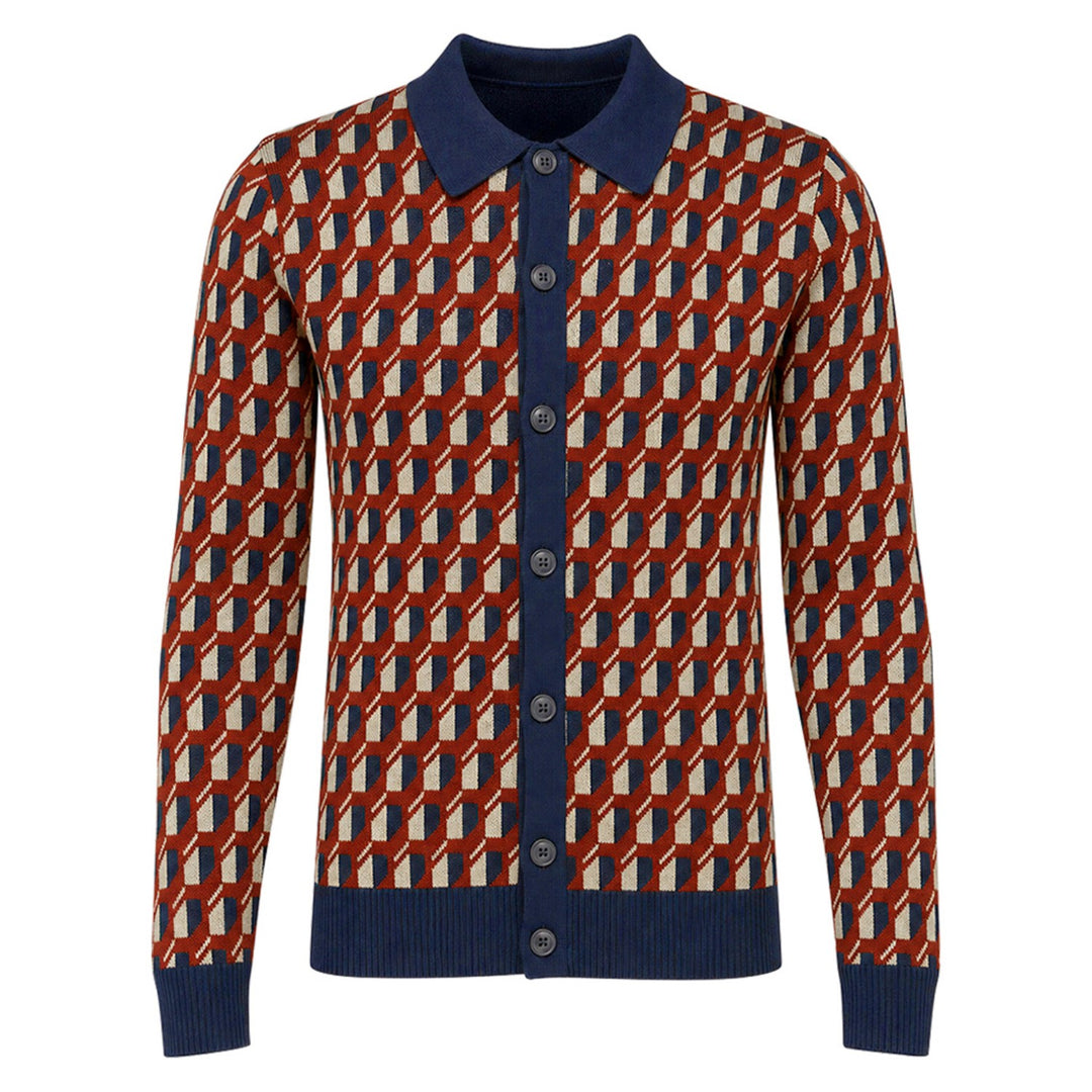 Herre Vintage Brun Klassisk Ternet Jacquard Strikket Cardigan
