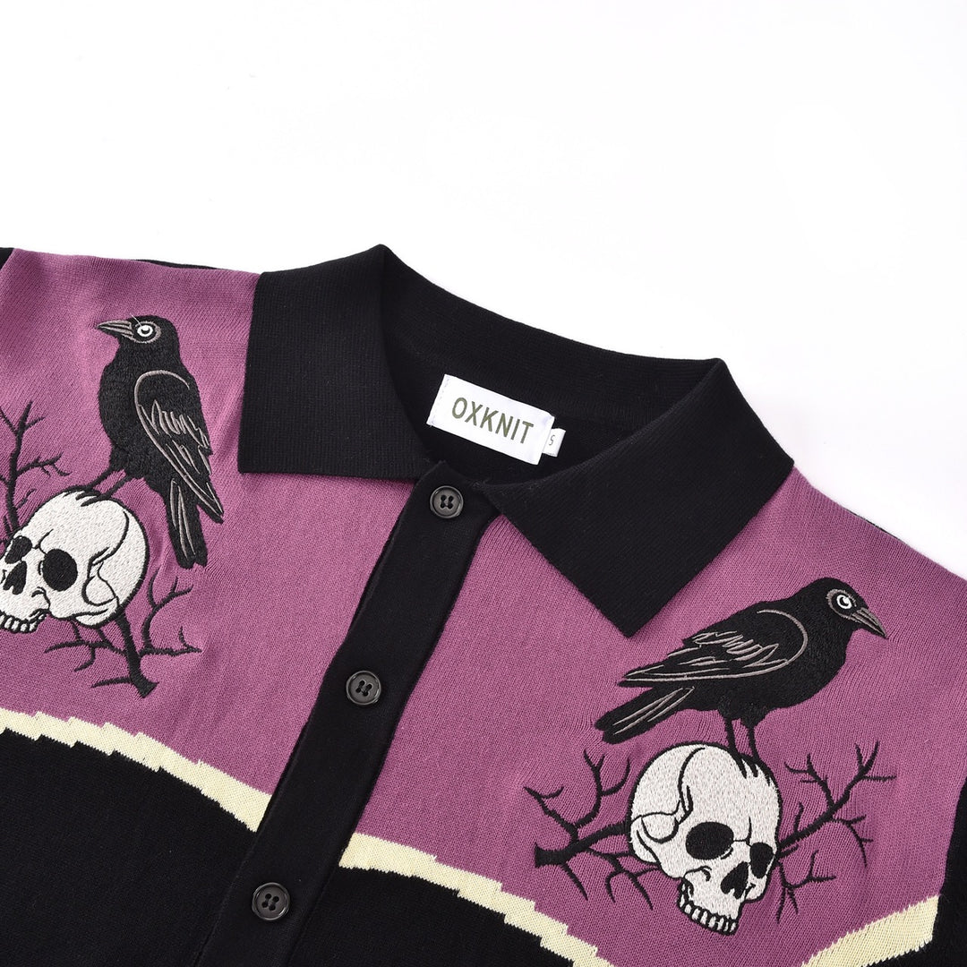 Men's Black Skull and Raven Knit Cardigan