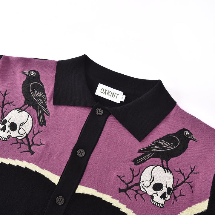 Men's Black Skull and Raven Knit Cardigan