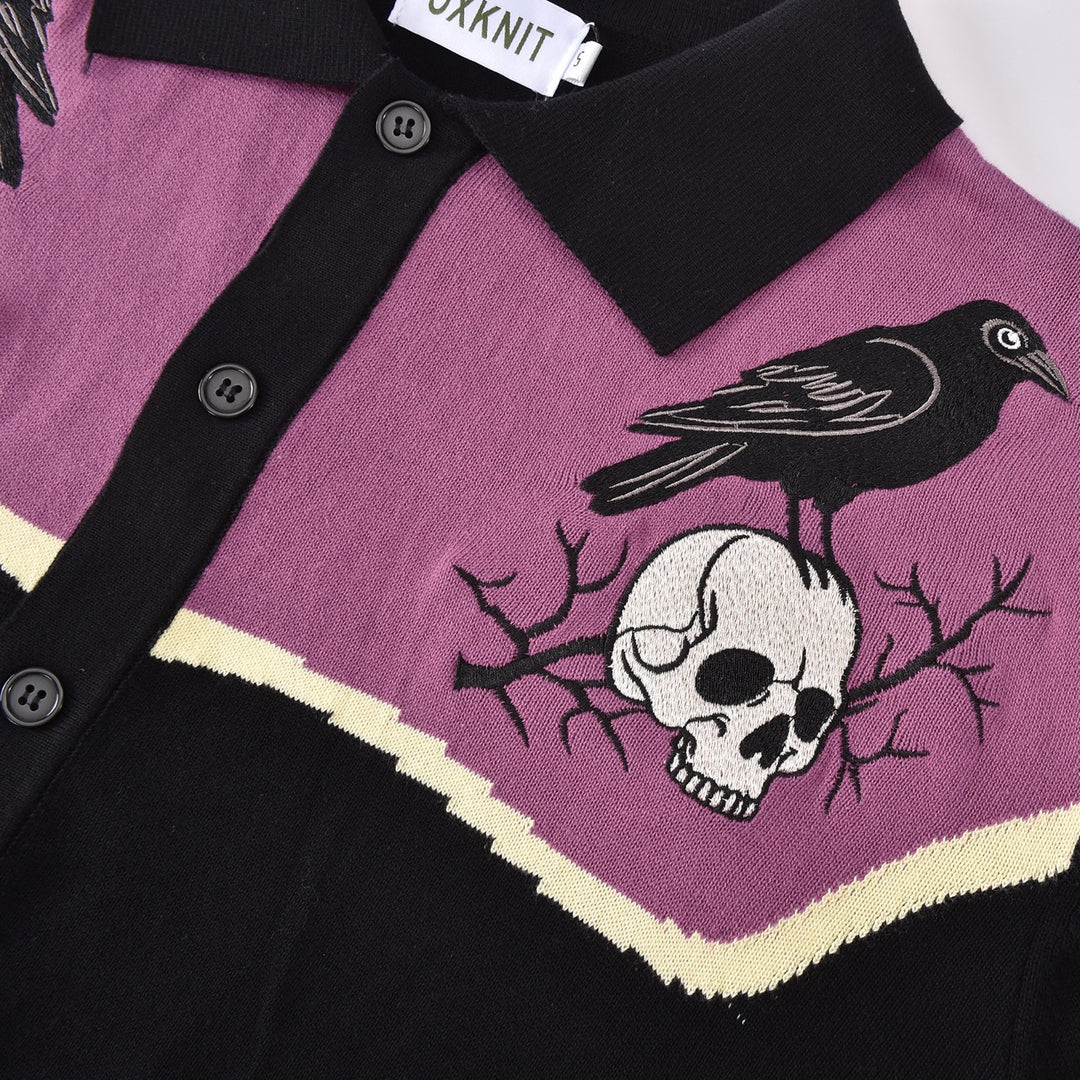 Men's Black Skull and Raven Knit Cardigan
