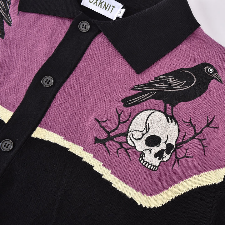 Men's Black Skull and Raven Knit Cardigan