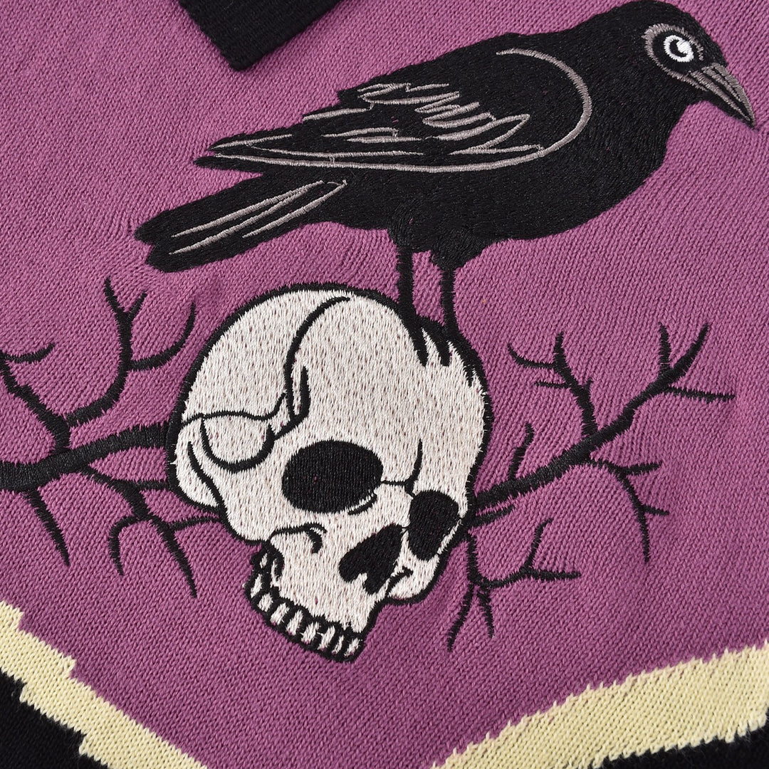 Men's Black Skull and Raven Knit Cardigan