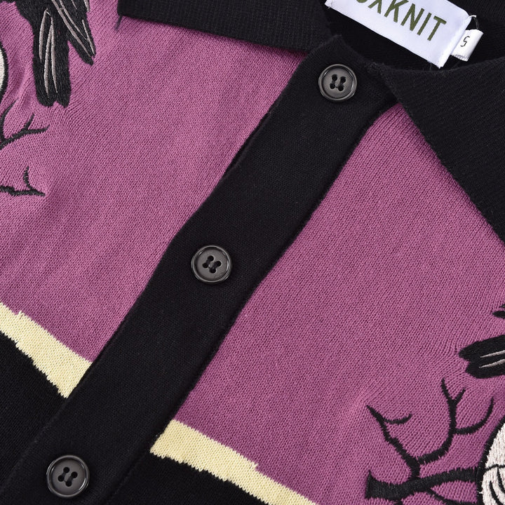 Men's Black Skull and Raven Knit Cardigan