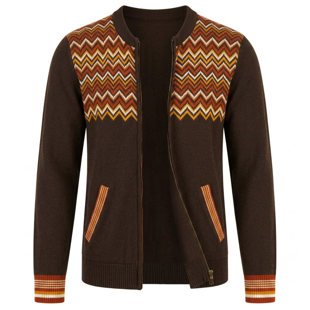 Men's Brown American Retro Striped Jacket with Knit Cardigan