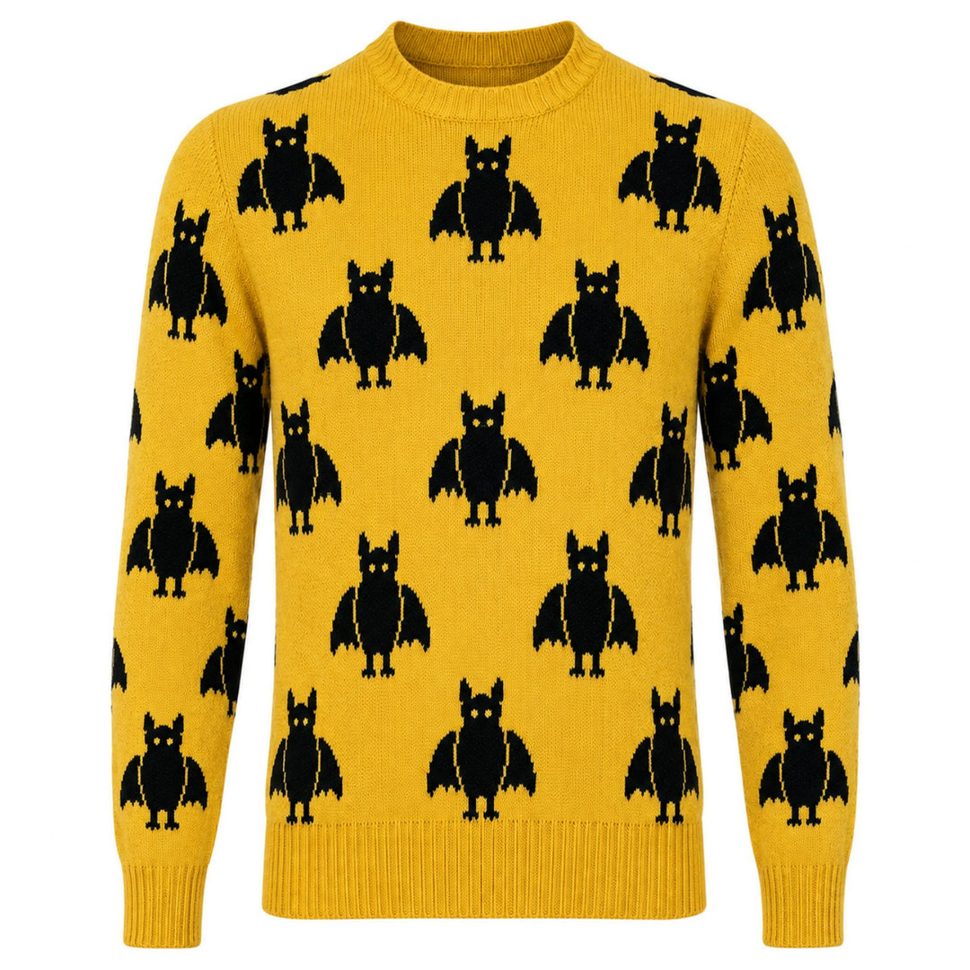 Camisola Retro Anos 70 Preta com Bulldog Francês em Jacquard para Homem