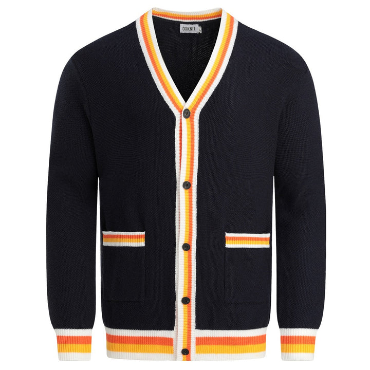 Herr 70-tals Amerikansk Retro Preppy Stil Jacquardstickad Kofta