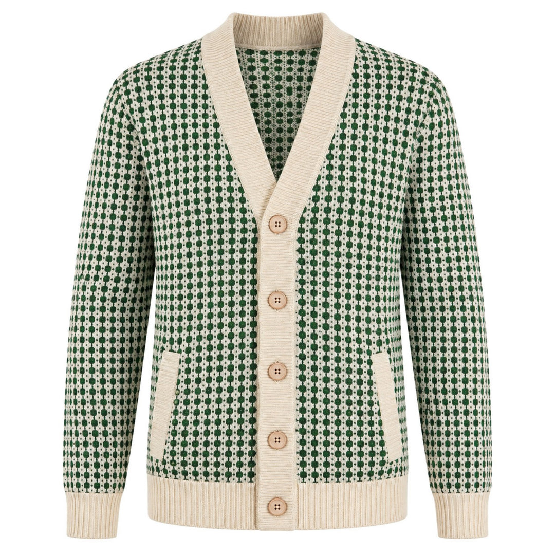 Herre Retro Sort 70'er Klassisk Stribet Jacquardstrikket Cardigan