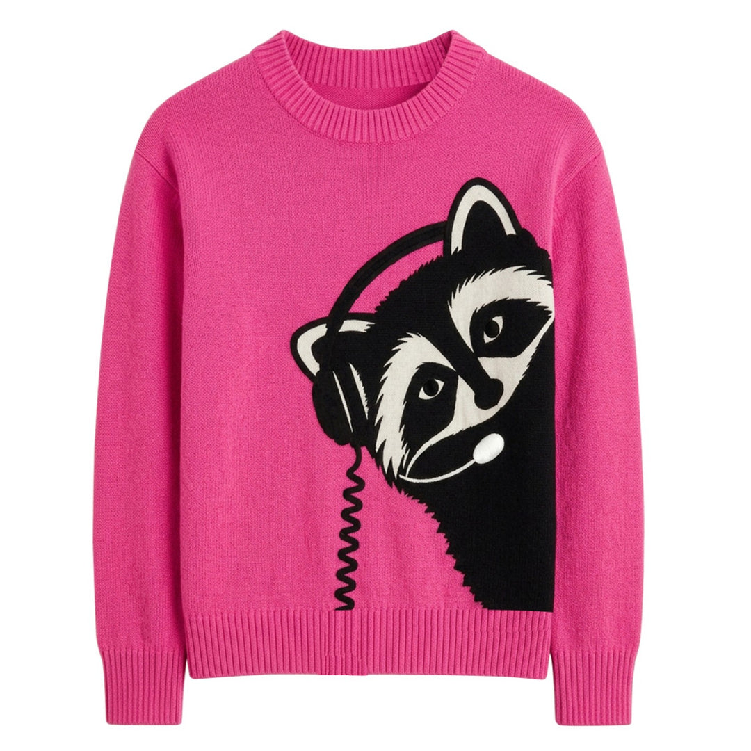 Women's Retro Playful Raccoon Jacquard Knitwear