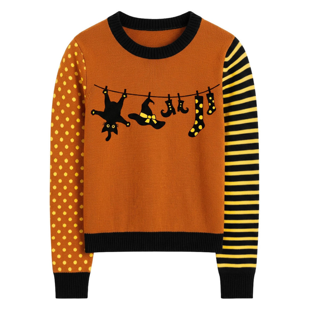 Women's Retro Halloween Clothesline Novelty Jacquard Knitwear