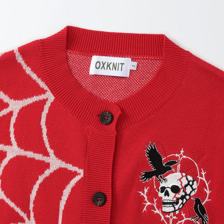 Damen Retro Gothic Punk Strickjacke mit Totenkopf-Stickerei
