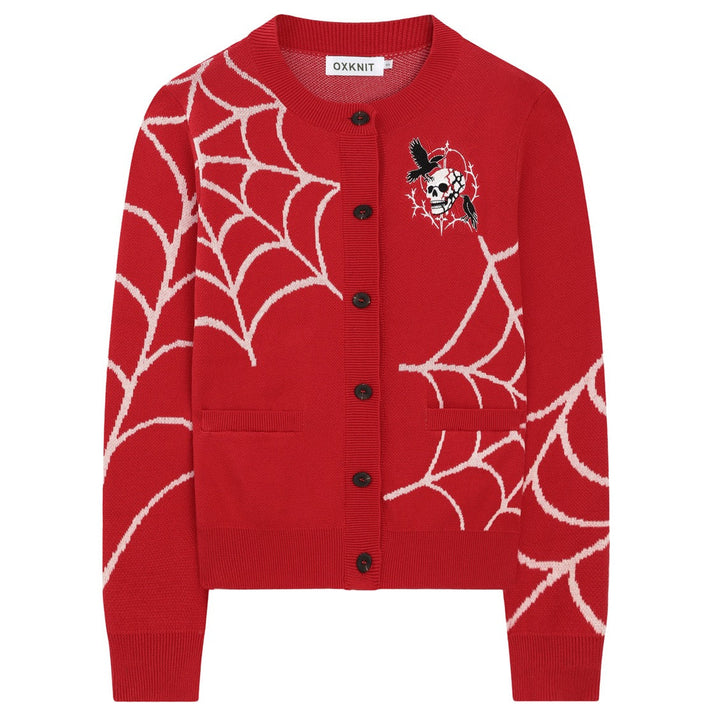 Damen Retro Gothic Punk Strickjacke mit Totenkopf-Stickerei
