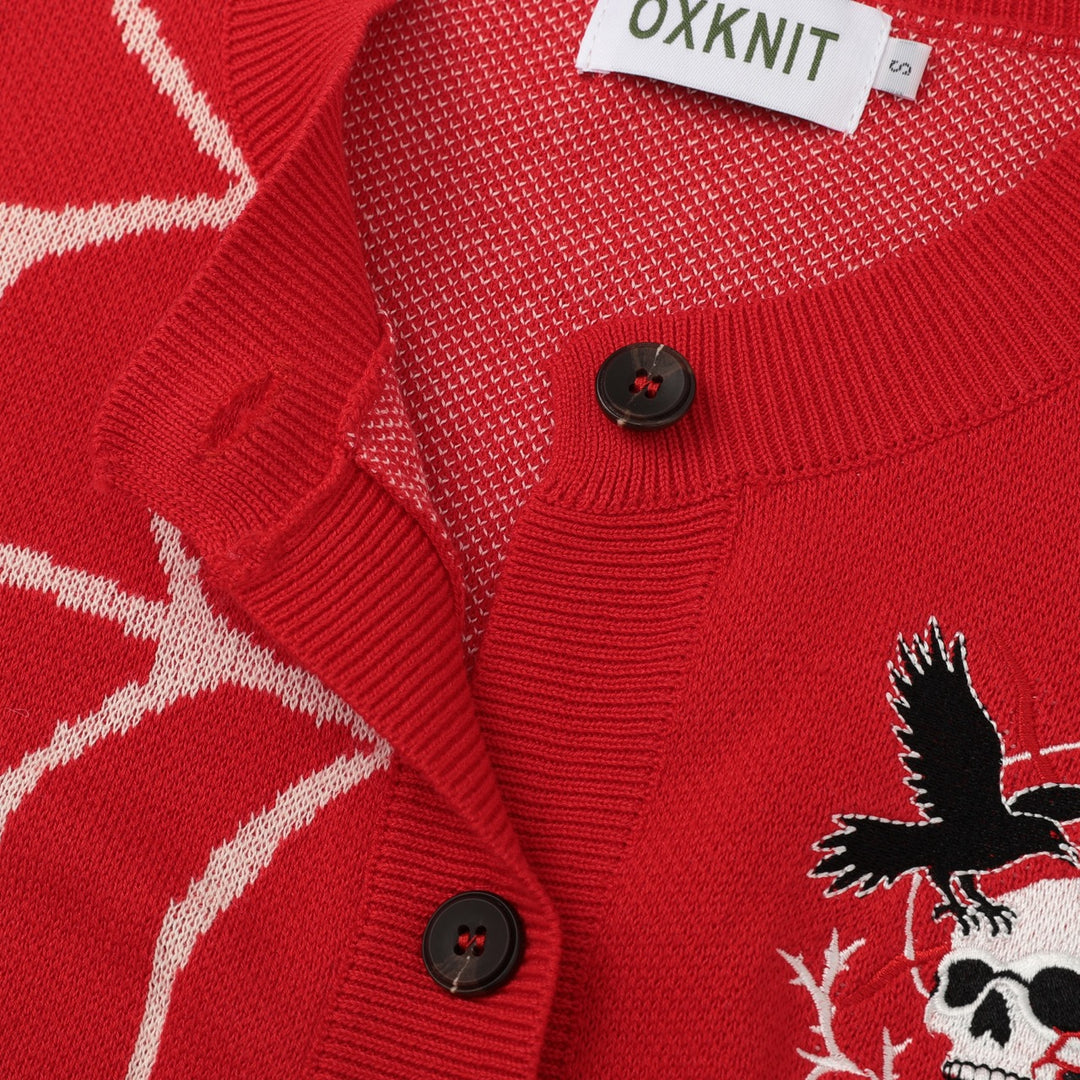 Damen Retro Gothic Punk Strickjacke mit Totenkopf-Stickerei