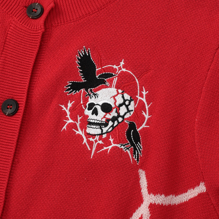 Damen Retro Gothic Punk Strickjacke mit Totenkopf-Stickerei