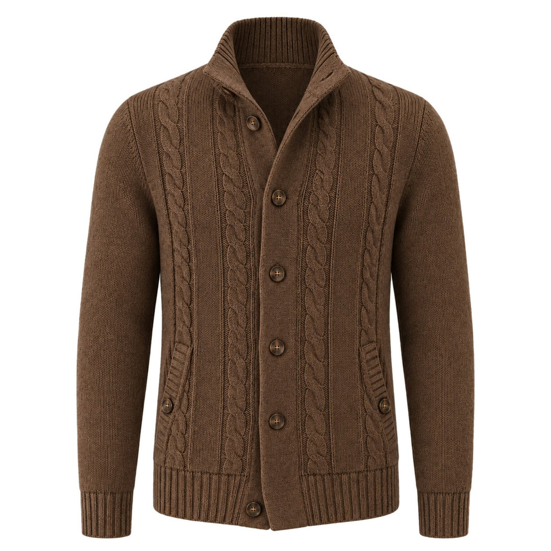 Herre Vintage Brun Klassisk Rutete Jacquardstrikket Cardigan