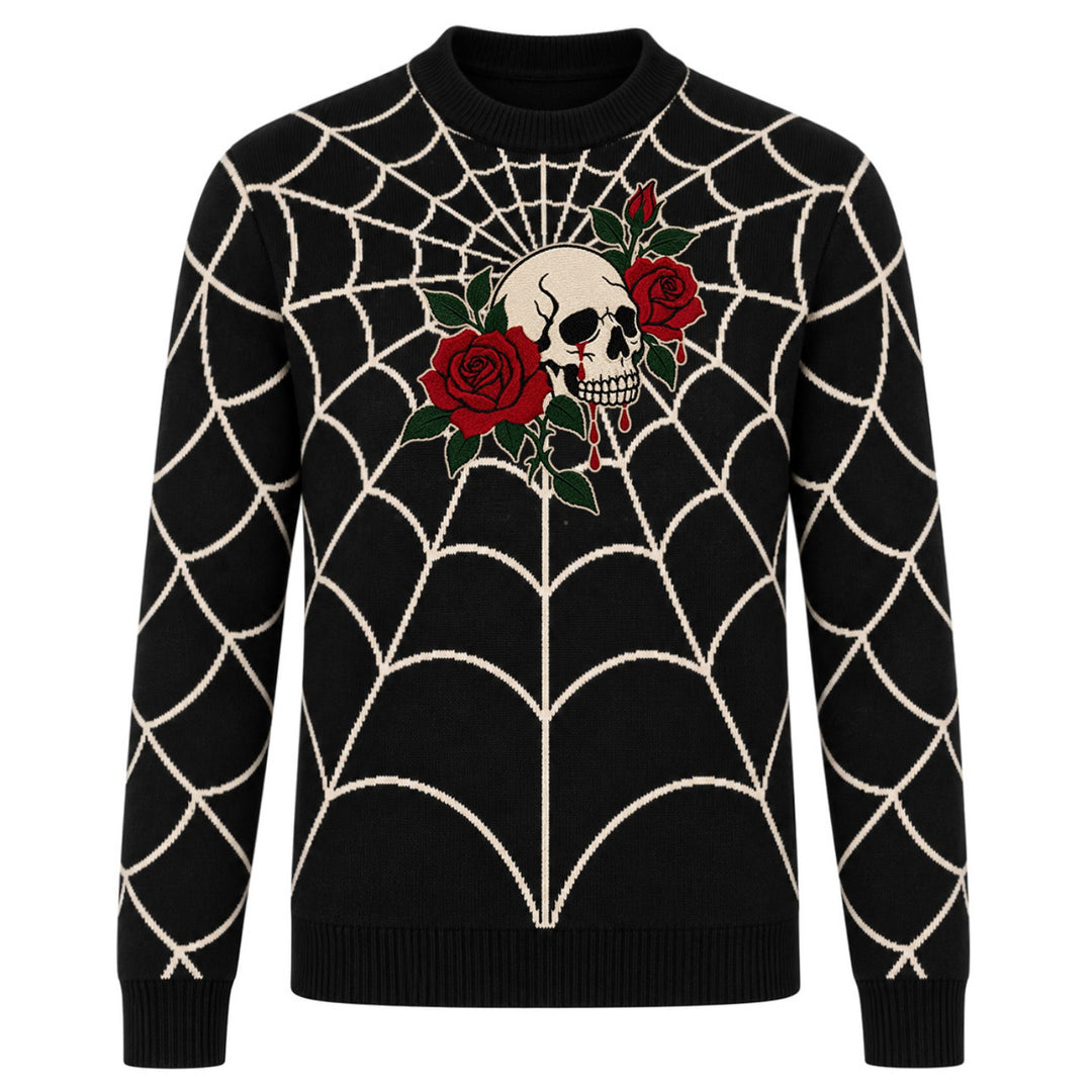 Men's Vintage Gothic Skull and Rose Embroidery Knitwear