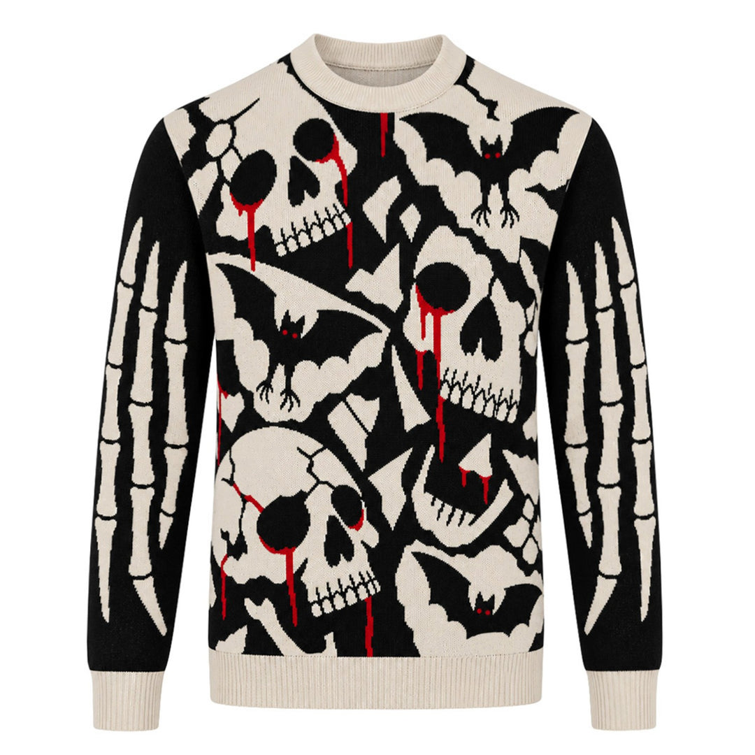 Heren 70s Retro Zwarte Franse Bulldog Jacquard Gebreide Trui