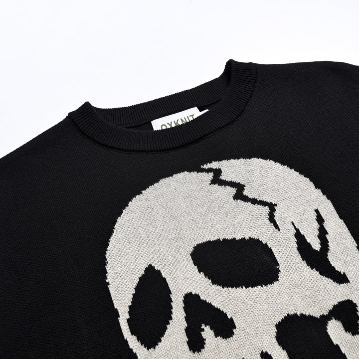 Herr Vintage Dödskalle & Randig Rockstil Jacquardstickad Tröja