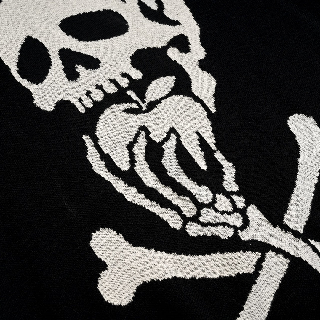Herr Vintage Dödskalle & Randig Rockstil Jacquardstickad Tröja