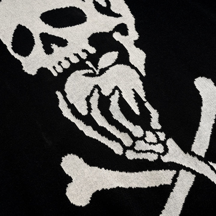 Herr Vintage Dödskalle & Randig Rockstil Jacquardstickad Tröja