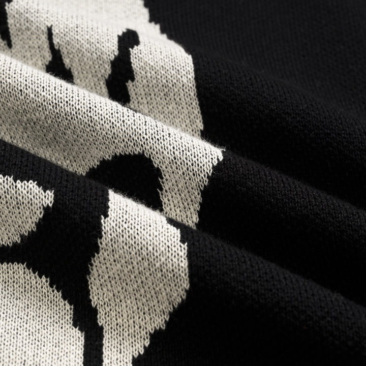 Herr Vintage Dödskalle & Randig Rockstil Jacquardstickad Tröja