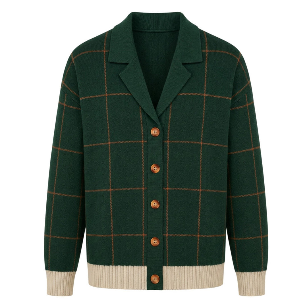 Herre Vintage Brun Klassisk Rutete Jacquardstrikket Cardigan