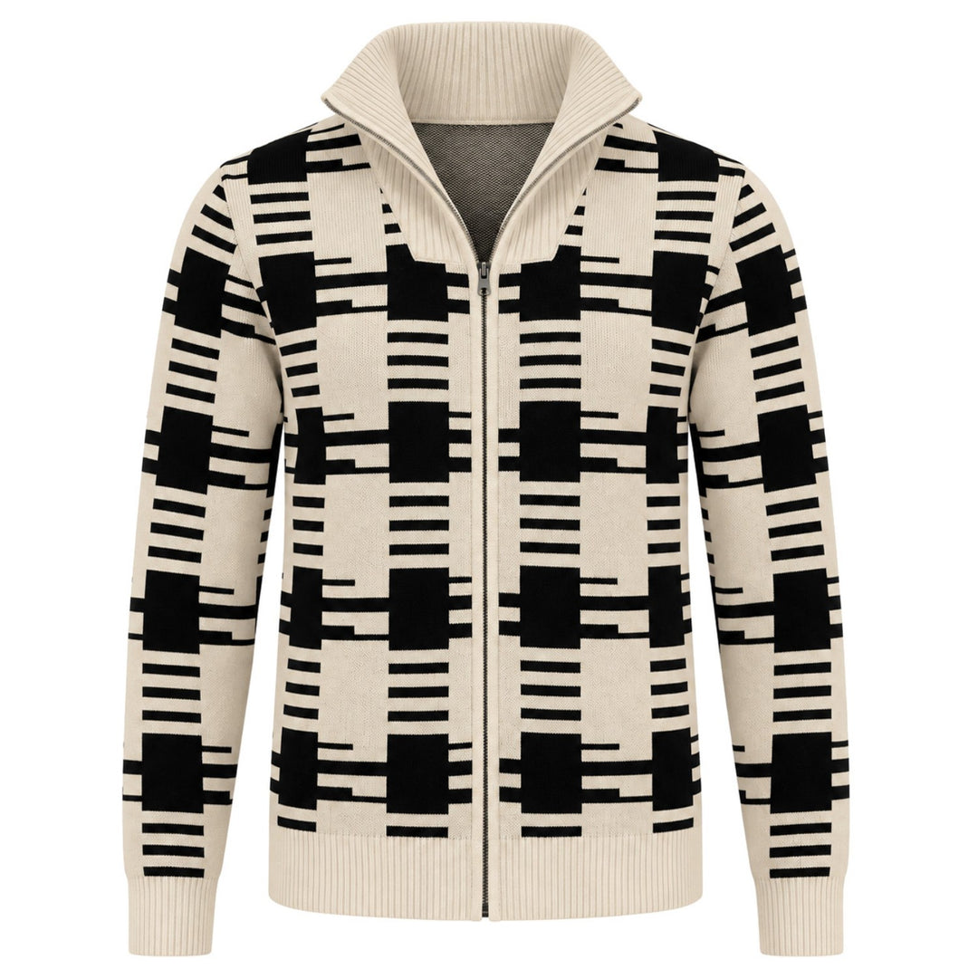 Men's 1960s Mod Abstract Check Jacquard Knit Cardigan