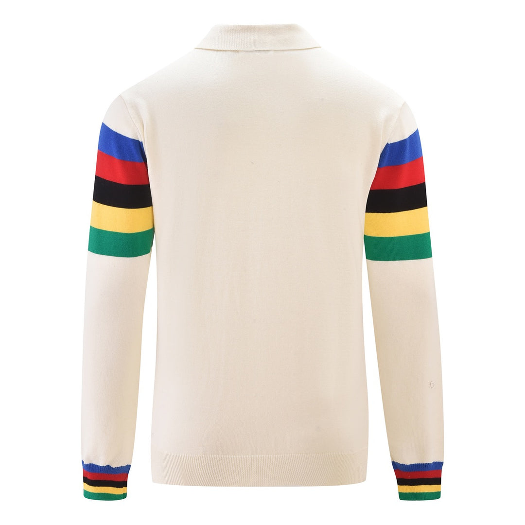 Cardigan da uomo in maglia jacquard a righe arcobaleno retrò