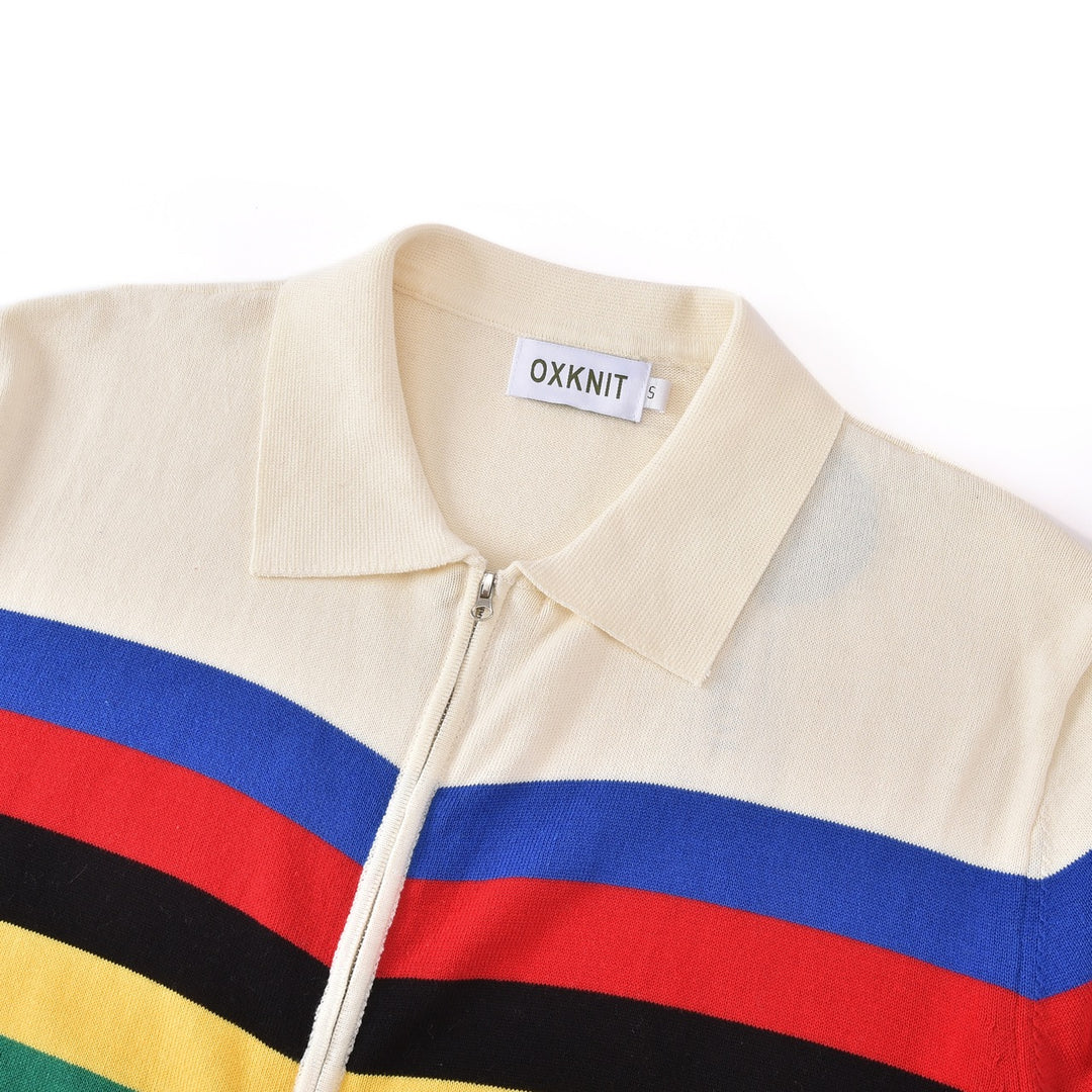 Cardigan da uomo in maglia jacquard a righe arcobaleno retrò