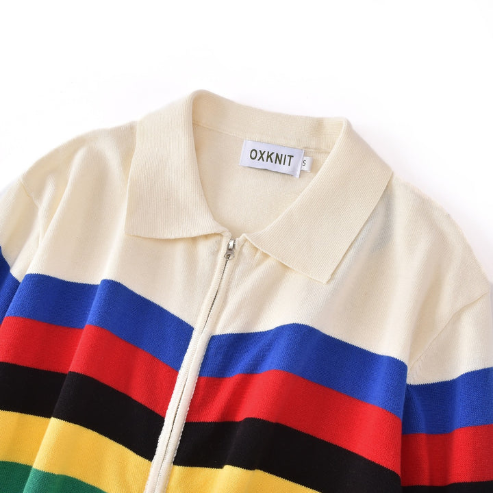 Cardigan da uomo in maglia jacquard a righe arcobaleno retrò