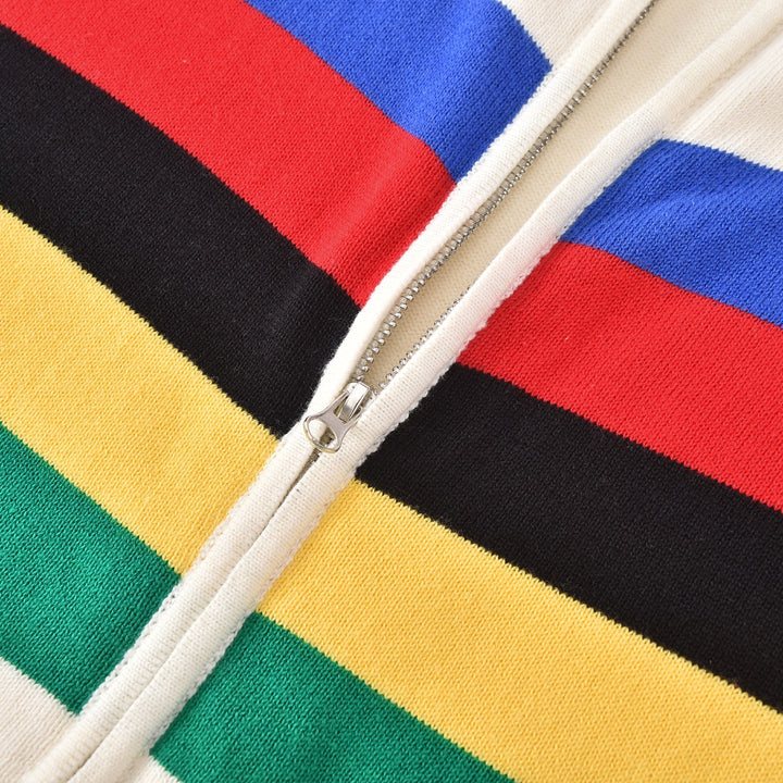 Cardigan da uomo in maglia jacquard a righe arcobaleno retrò