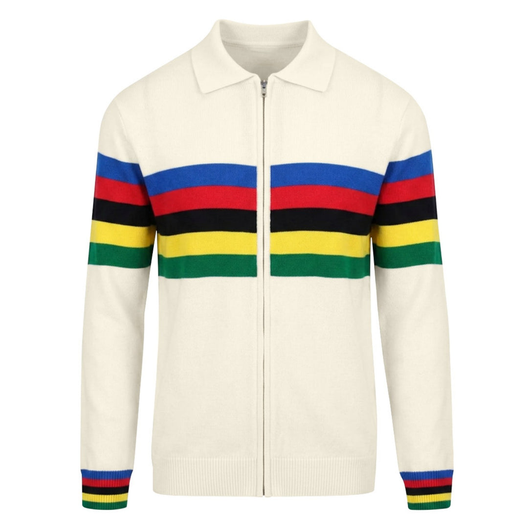 Men's Retro Rainbow Striped Jacquard Knit Cardigan
