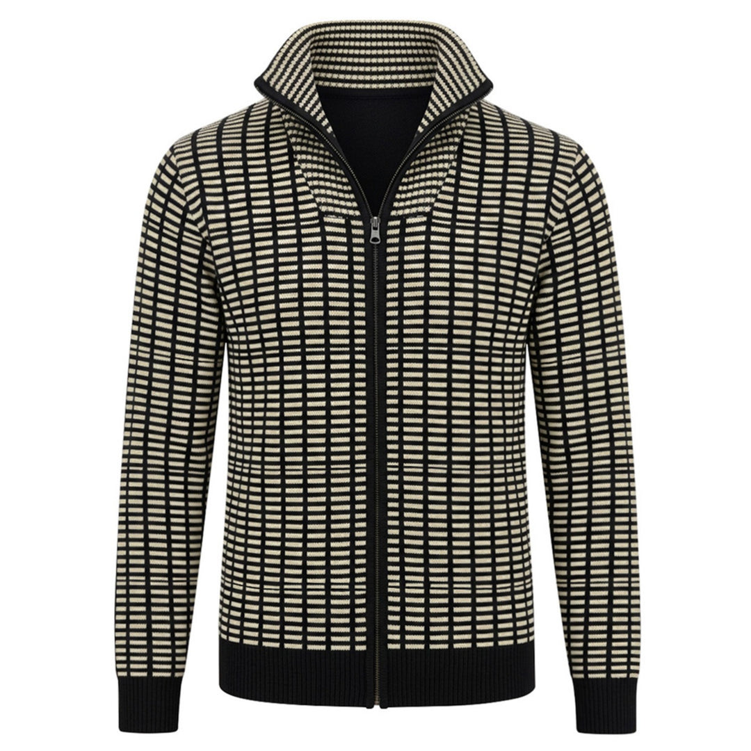 Brun vintage stripete klassisk kunst jacquard cardigan for menn