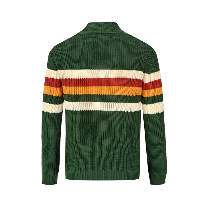 Herre Grønn Retro Flerfarget Stripet Jacquardstrikket Cardigan