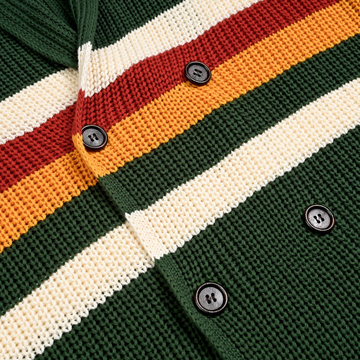 Herre Grønn Retro Flerfarget Stripet Jacquardstrikket Cardigan