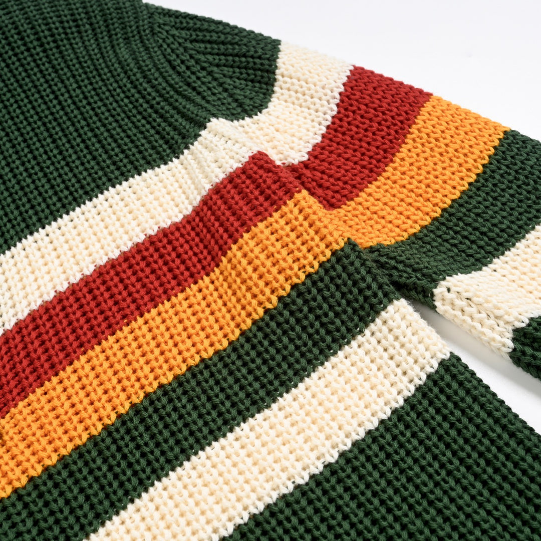 Herre Grønn Retro Flerfarget Stripet Jacquardstrikket Cardigan