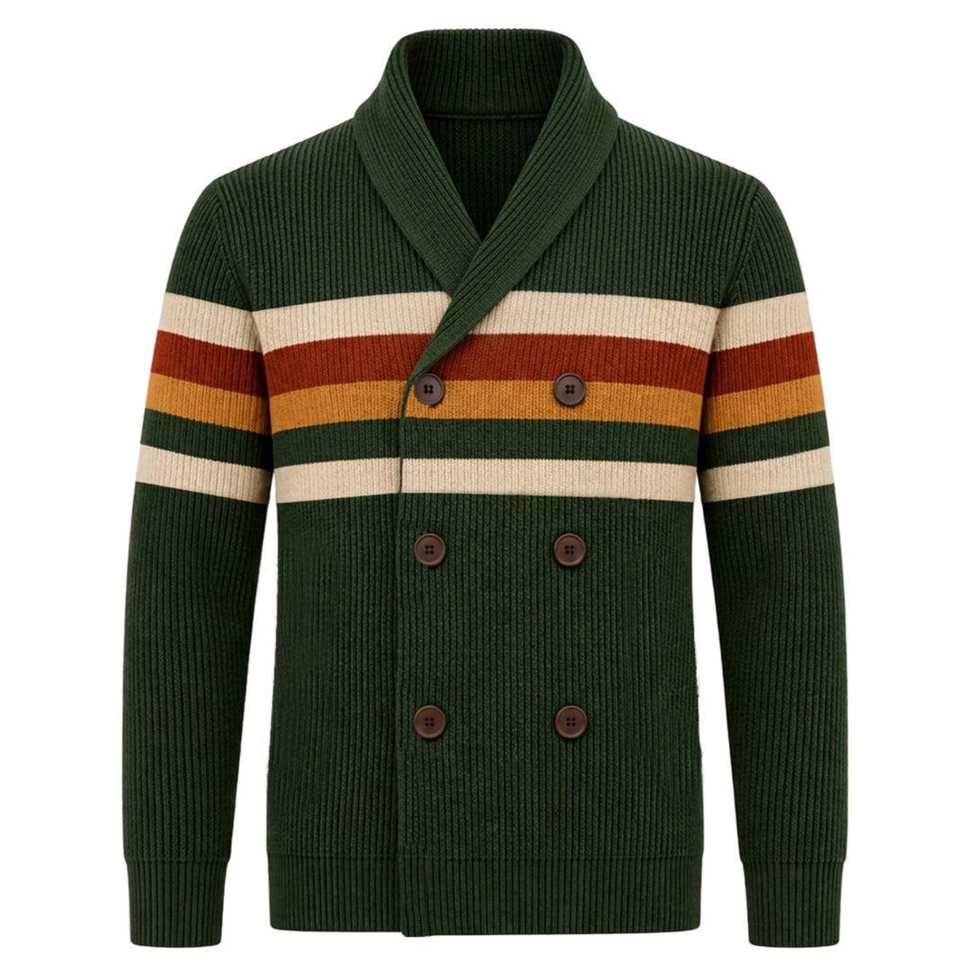 Cardigan de Malha Jacquard Clássico aos Quadrados Vintage Castanho para Homem