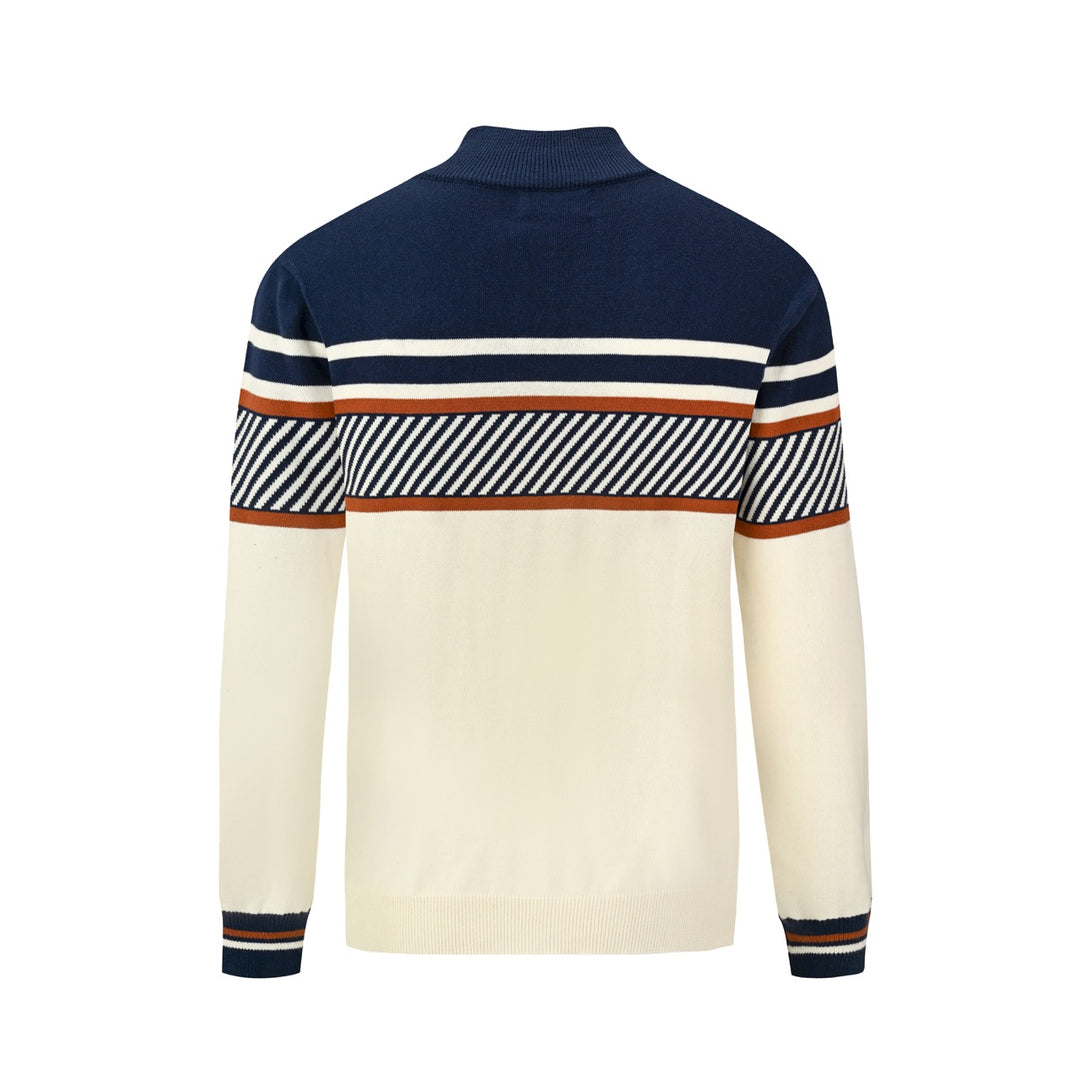 Cardigan da uomo anni '70 a righe da corsa in maglia jacquard