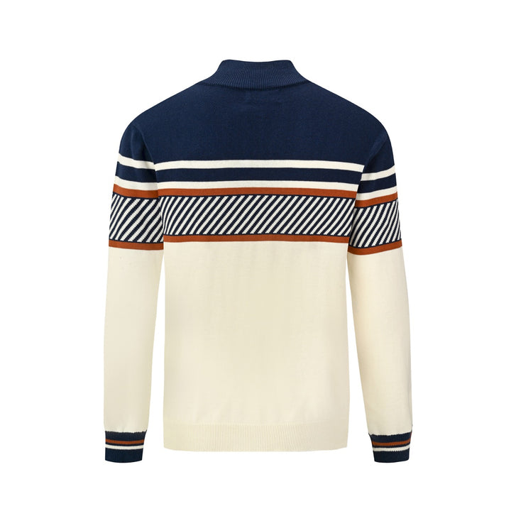 Cardigan da uomo anni '70 a righe da corsa in maglia jacquard