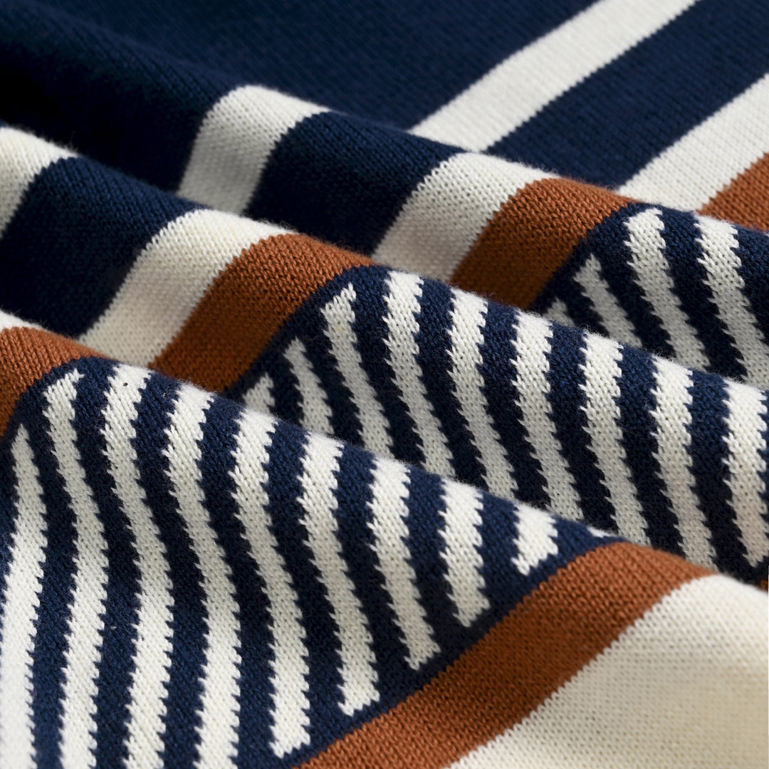 Cardigan da uomo anni '70 a righe da corsa in maglia jacquard